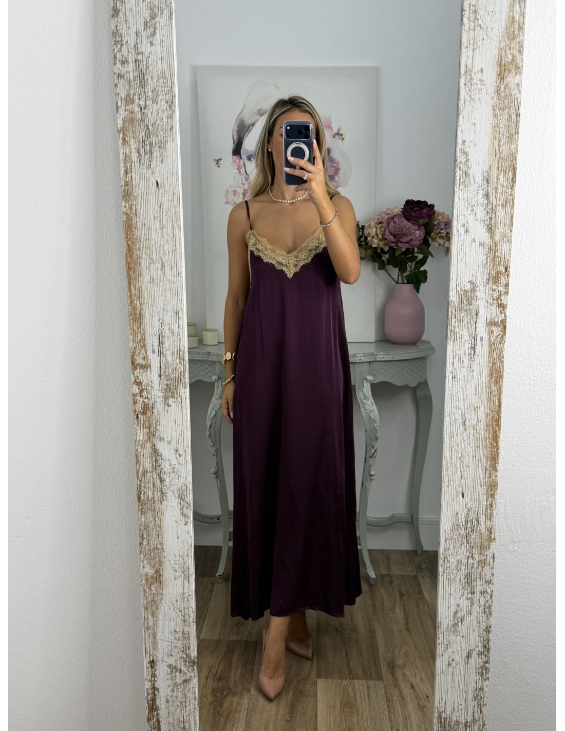 Vestido lencero largo berenjena - Main Image