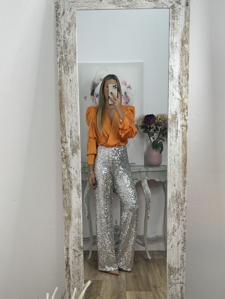 Pantalon lentejuelas plateado online