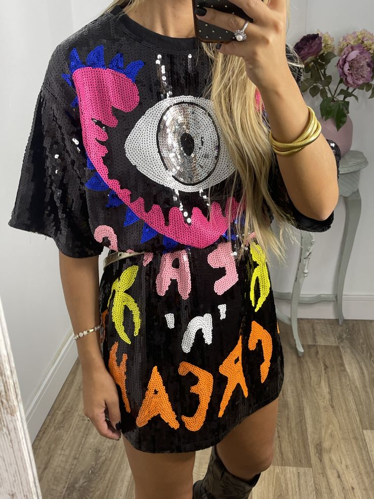 Vestido Camiseta lentejuelas negra