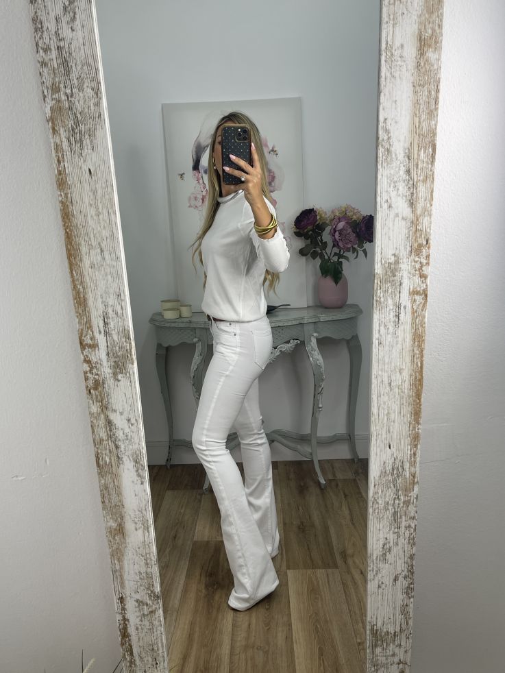 Tiro Bajo Pantalon De Tiro Largo Jeans Campanas De Tiro Bajo Blanco
